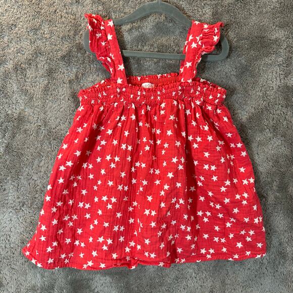 Cat & Jack Red White Star Pring Babydoll Top Muslin Cotton Girls L Large 10 12 - Picture 1 of 7